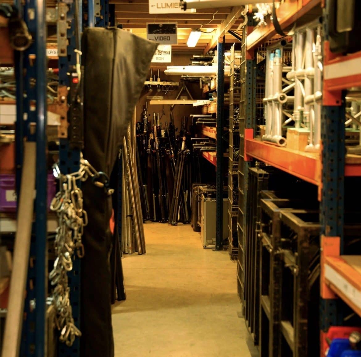 MX Événement's workshop: equipment stored and prepared