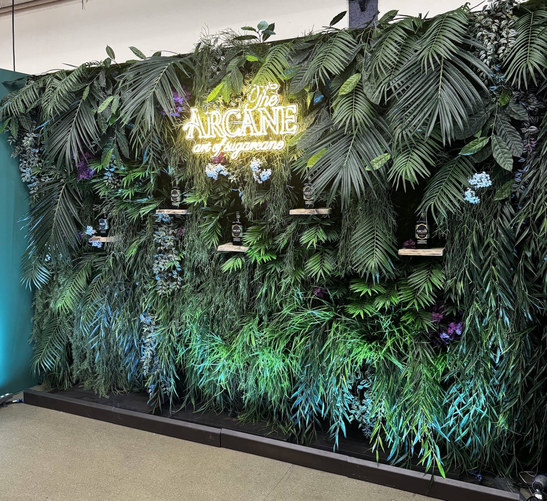 Green wall with a personalised neon sign
